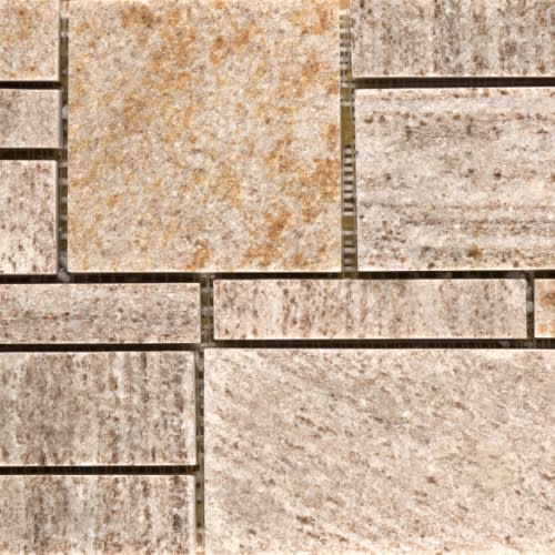 SLATE, QUARTZITE & SANDSTONE in Cream Gold Quartzite Flamed - Borgo Pattern Calibrated/Gauged 6.75" X 17.5" Mesh Natural Stone