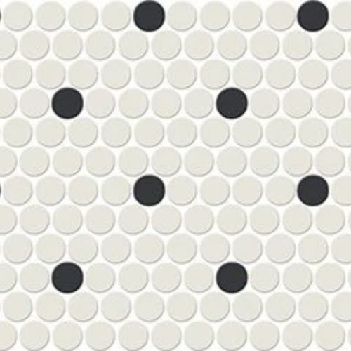 Unglazed Mosaics In Ice White/Black Penny Rounds Retro Dot