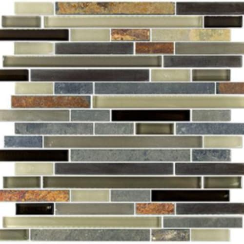 Glass & Slate in Teton Blend - 5/8 Random Strip Mosaic Tile