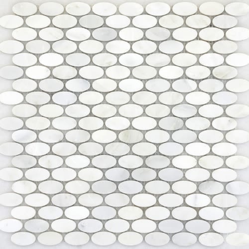 Marble Winter Frost In Winter Frost Oval Mosaic - Mesh Mosaic
