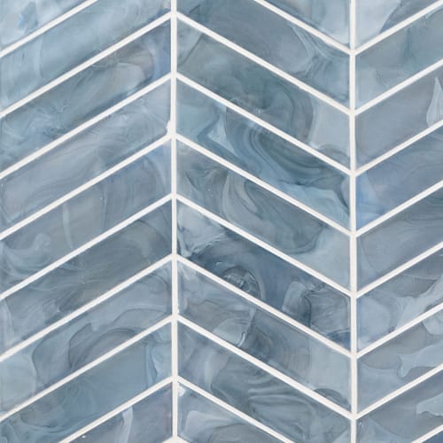 Blue Shimmer in Blue Shimmer Chevron Pattern Tile Glass Tile