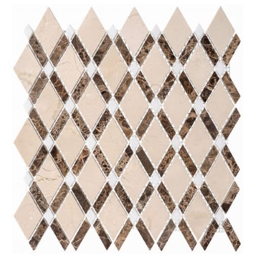Diamond Collection - Full Sheets in Crema Marfil(Big Diamond)+empr Dark ( St Glass Tile