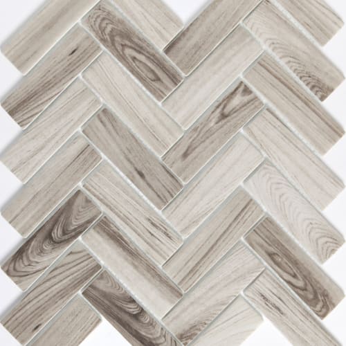 Echo in Gray Herringbone Glass Tile