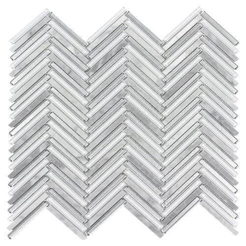 Seasons in Frost Herringbone Glass Tile