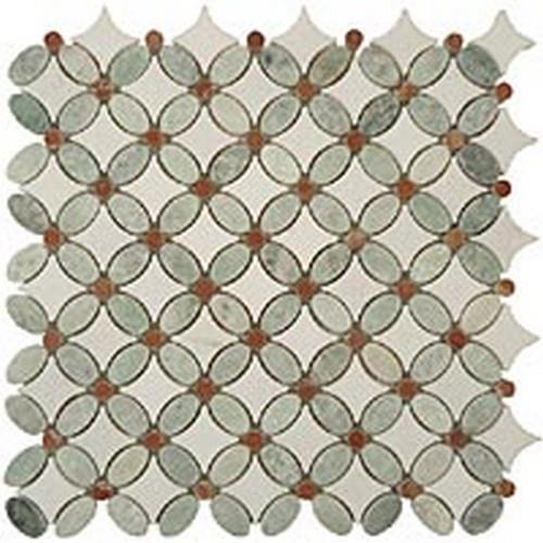 Flower In Ming Green-Red Marble-Thassos White