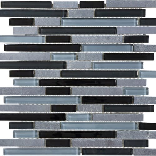 Bliss In Black Timber 12X12 Random Strip Mosaics