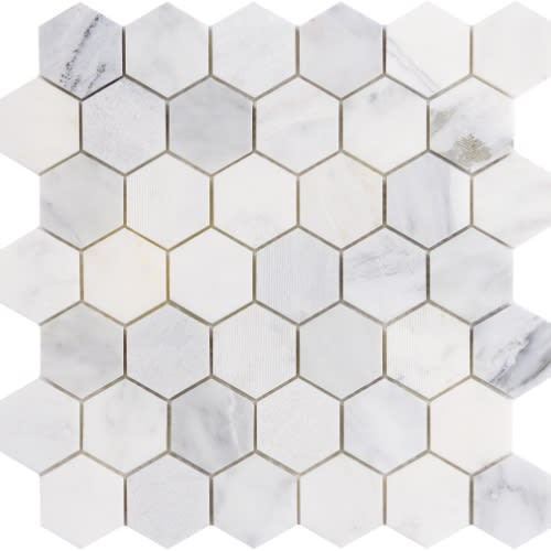 Marble Winter Frost In Winter Frost 2" Hexagon Mosaic - Mesh Mosaic