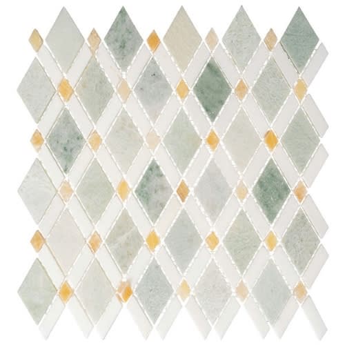 Diamond Collection - Full Sheets in Ming Green Light(Big Diamond)+thassos Wh Glass Tile