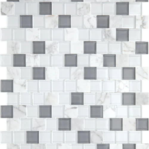 Perfit Mosaix in White Carrara & Glass Brick Joint 1x1 Tile