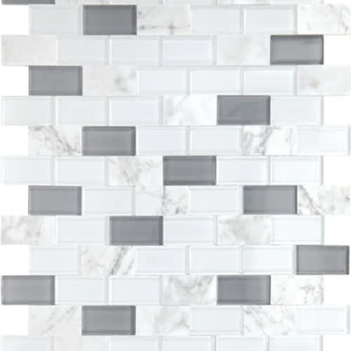 Perfit Mosaix in White Carrara & Glass Brick Joint 1x2 Tile