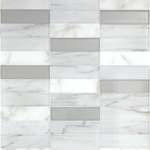 Perfit Mosaix In White Carrara & Glass Straight Stack