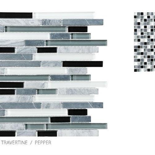Stone, Glass, Travertine in Pepper - Mosaic Glass Tile