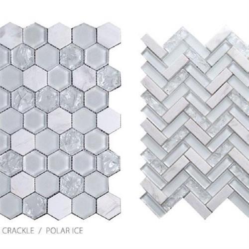 Stone, Glass & Crackle in Polar Ice - Herringbone Glass Tile