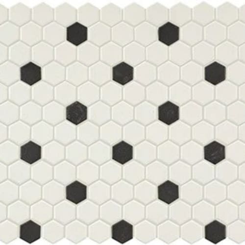 Unglazed Mosaics In Ice White/Black Hexagon