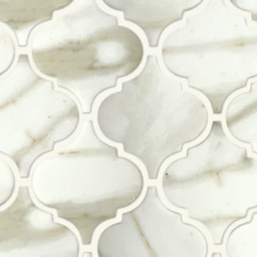 Bellevue Glass in Calacatta Gold - 3x3 Arabesque Mosaic Tile