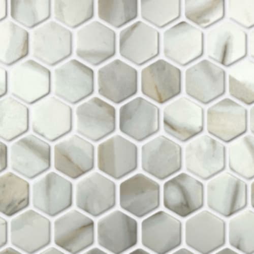 Bellevue Glass in Calacatta Gold - Small Hexagon Mosaic Tile