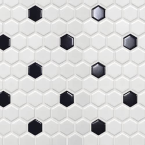 Circuit in White W/Black 1x1 Hexagon - 1x1 Hexagon Mosaic Tile