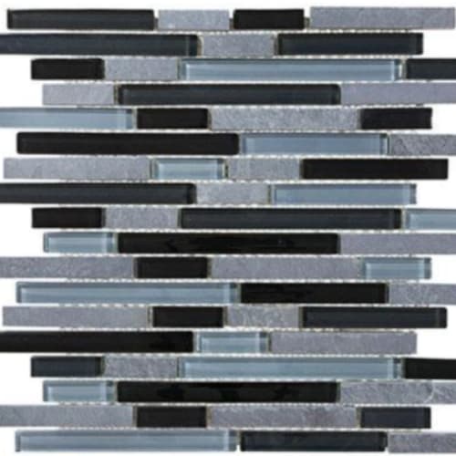 Clear Glass & Slate In Anthracite - 5/8 Random Strip Mosaic