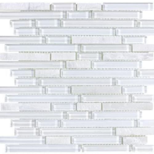 Clear Glass & Slate In Arctic Quartz - 5/8 Random Strip Mosaic