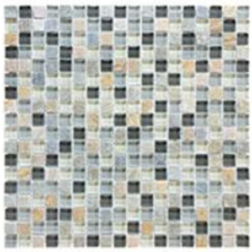 Clear Glass & Slate in Oyster Quartz - 5/8x5/8 Mosaic Tile