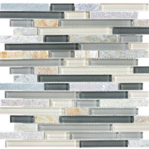 Clear Glass & Slate In Oyster Quartz - 5/8 Random Strip Mosaic