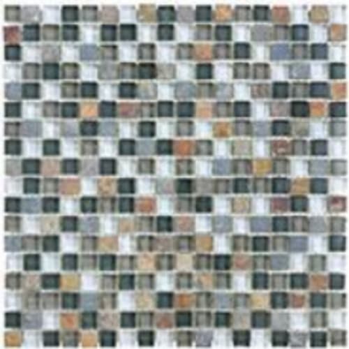 Clear Glass & Slate in Pewter Rustic - 5/8x5/8 Mosaic Tile
