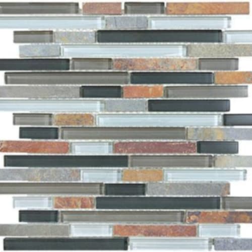 Clear Glass & Slate In Pewter Rustic - 5/8 Random Strip Mosaic