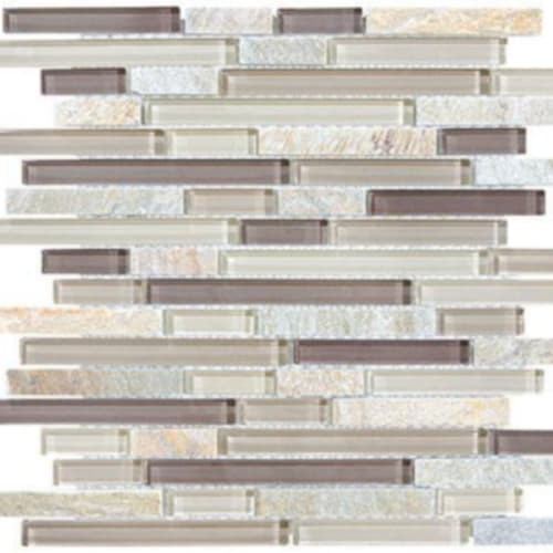 Clear Glass & Slate In Seashell Quartz - 5/8 Random Strip Mosaic
