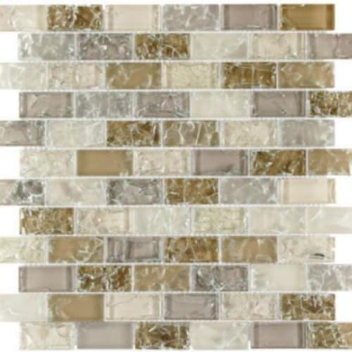 Crackle Glass in Beige Mix - 1x2 Brick Mosaic Tile