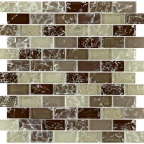 Crackle Glass in Walnut Mix - 1x2 Brick Mosaic Tile