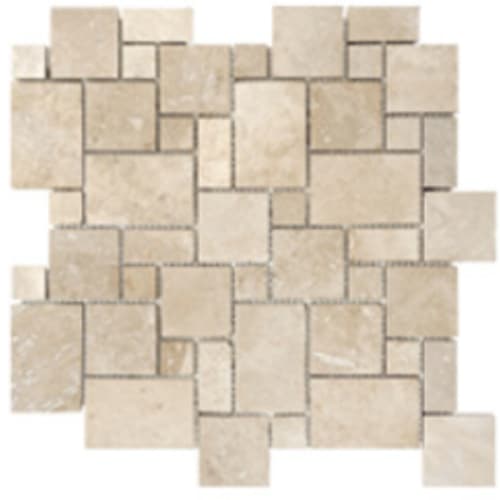 Filled & Honed Travertine In Ivory - Mini Versailles Mosaic