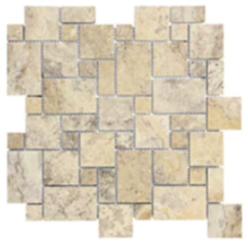 Filled & Honed Travertine In Picasso - Mini Versailles Mosaic