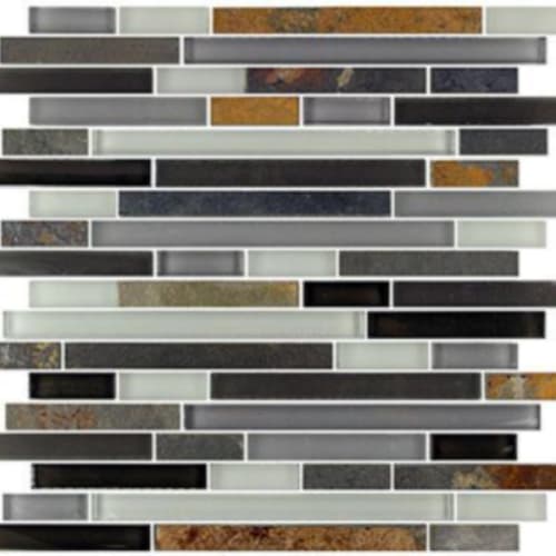 Glass & Slate in Cascade Blend - 5/8 Random Strip Mosaic Tile