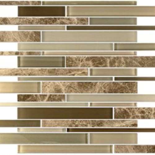 Glass & Stone in Almond - Random Strip Mosaic Tile