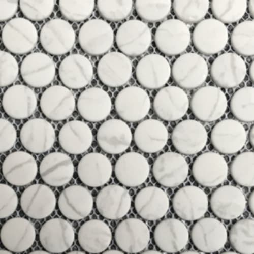 Micro Crystal Stone II in Statuario - Penny Round Mosaic Tile