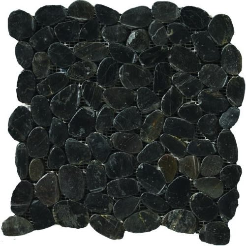 Rivera Pebbles in Black Flat 12" X 12" Pebble Natural Stone
