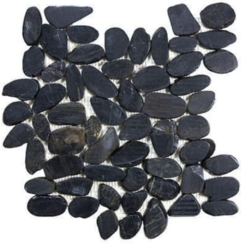 River Rock in Graphite Blend - Pebbles Mosaic Flat Rocks Tile