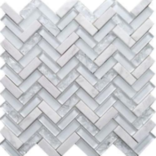 Stone, Glass & Crackle in Polar Ice - Herringbone Mosaic Tile