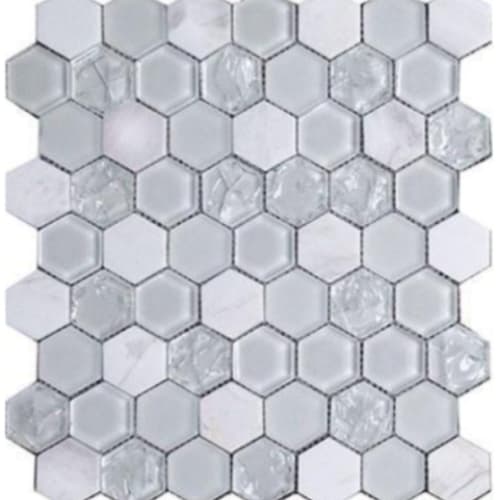 Stone, Glass & Crackle in Polar Ice - 1.5x1.5 Hexagon Mosaic Tile