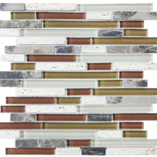 Stone, Glass, Travertine in Paprika - 5/8 Random Strip Mosaic Tile
