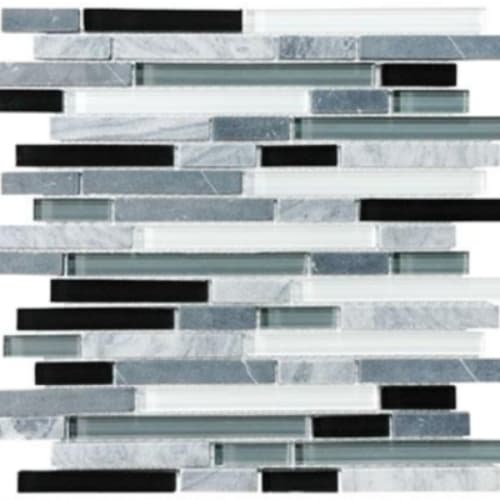 Stone, Glass, Travertine in Pepper - 5/8 Random Strip Mosaic Tile