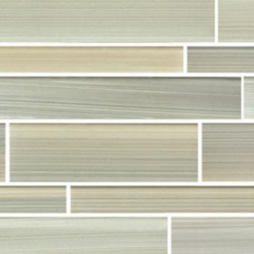 Translucent Fresco Glass in Brushed Basil - Random Strip Mosaic Tile