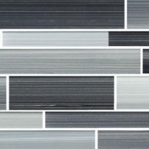 Translucent Fresco Glass in Brushed Carbon - Random Strip Mosaic Tile