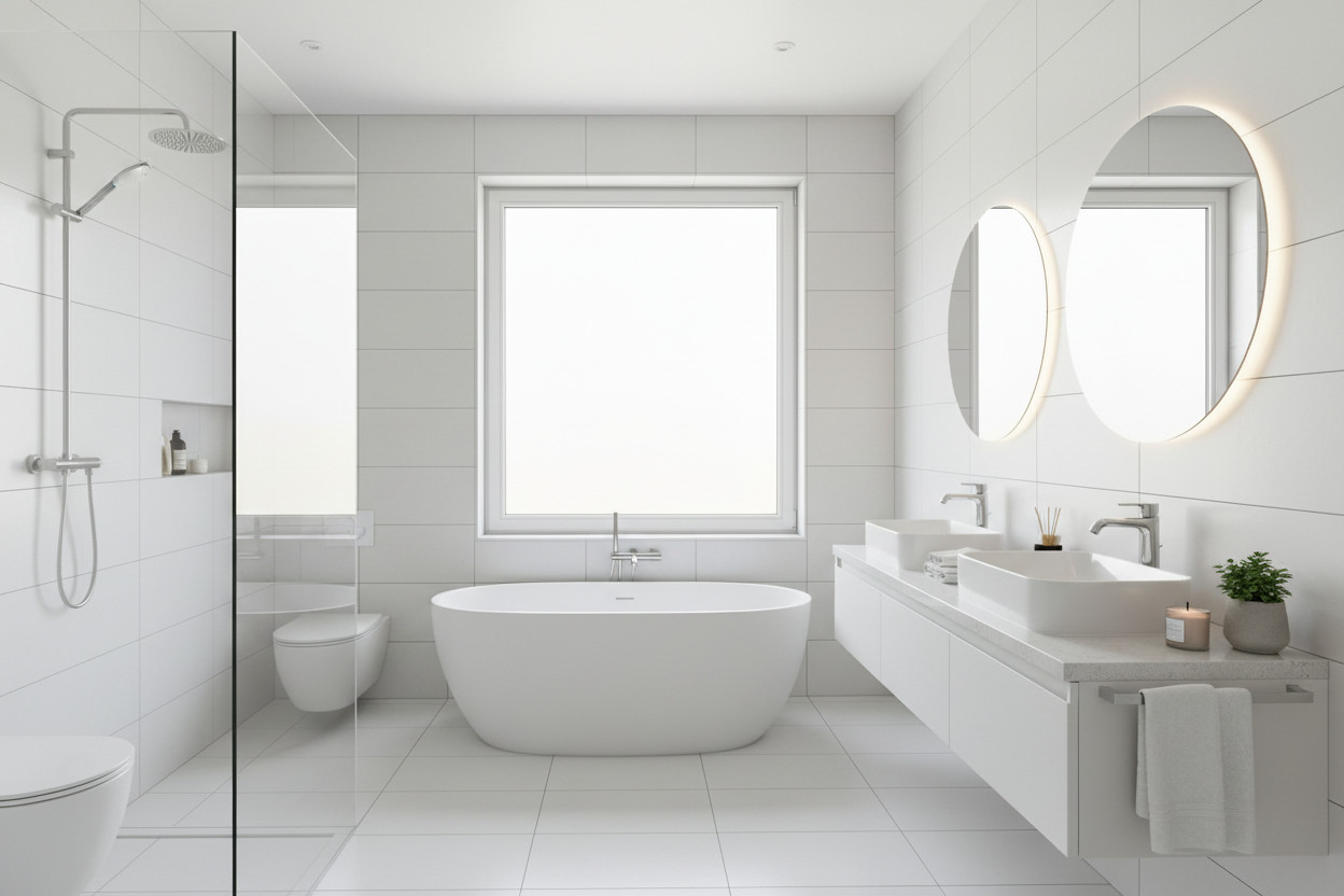 Bathroom with white tiles