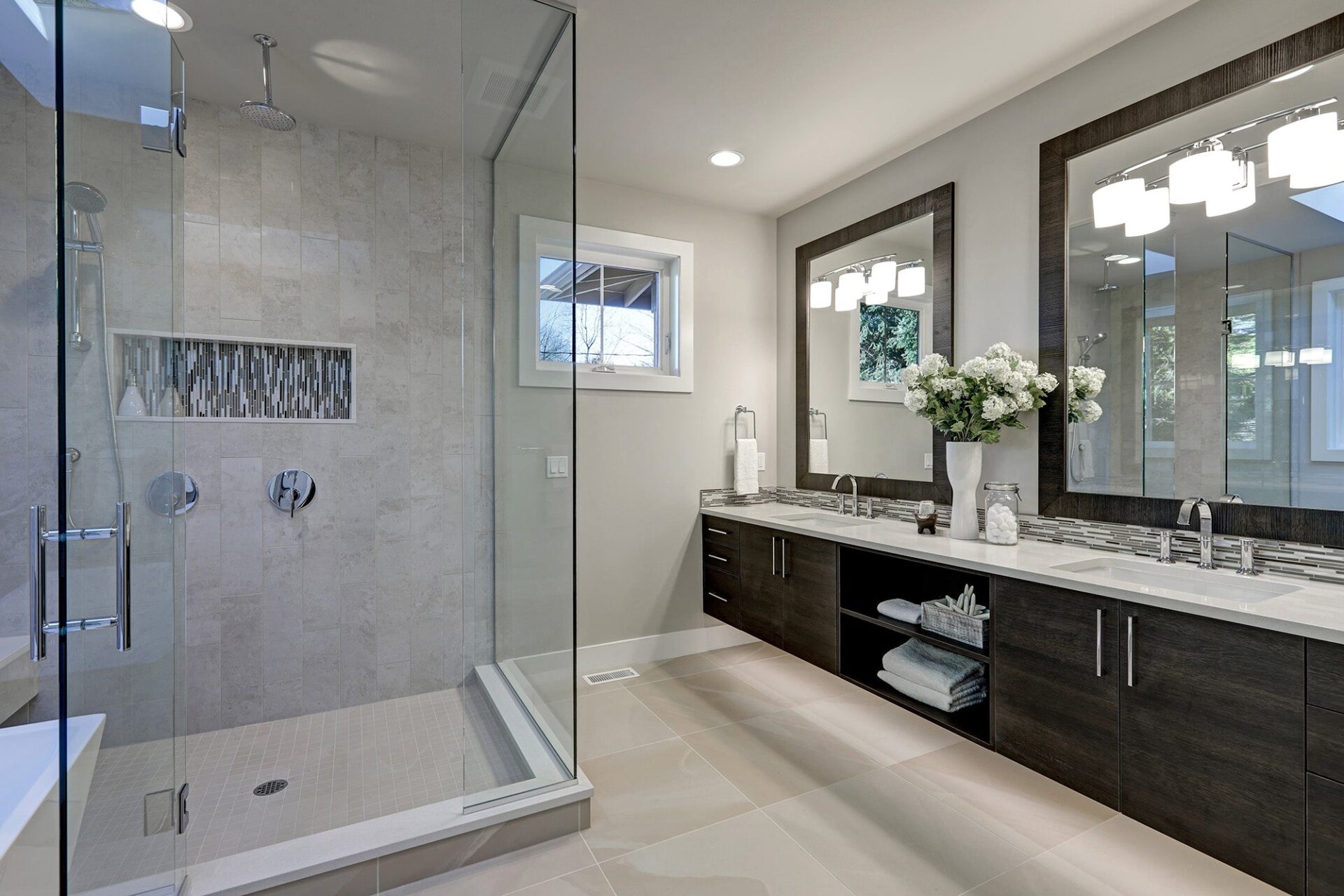 Ceramic tile walls, backsplash and fireplace surround