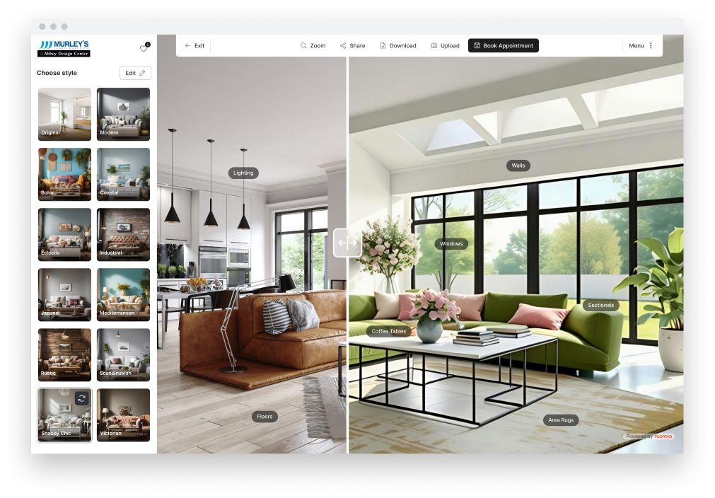 Roomvo Inspire restyling a Murley's living room